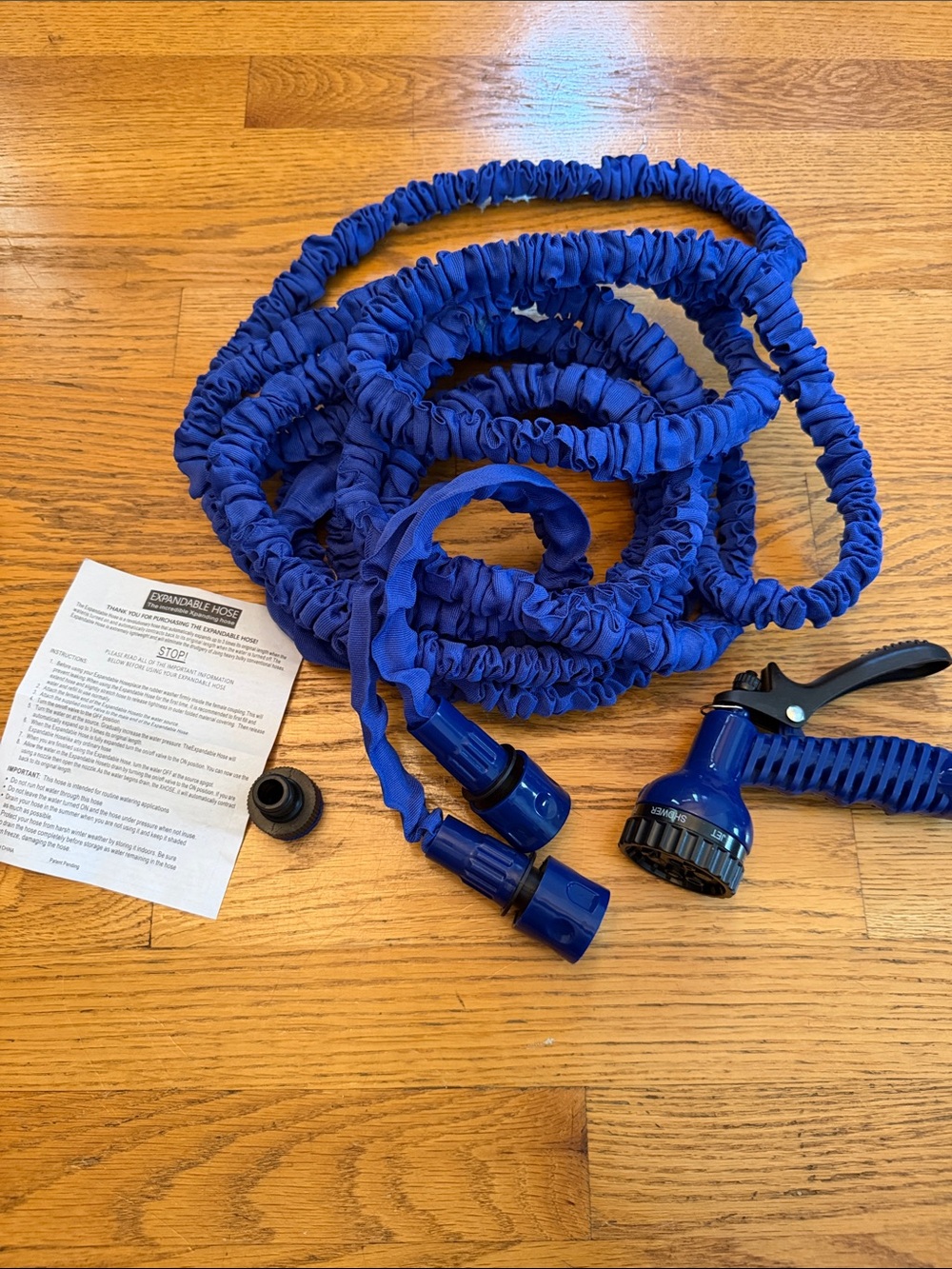 Expandable Blue Garden Hose with Spray Nozzle